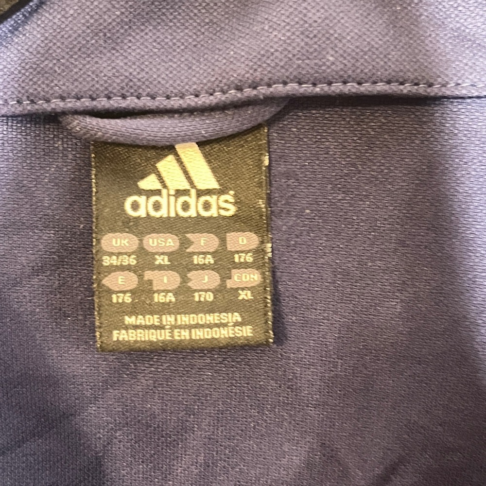 Adidas Track Jacket Navy Blue White Stripes Mens Fits Large Athletic Zip Up‎ VTG - Picture 7 of 12